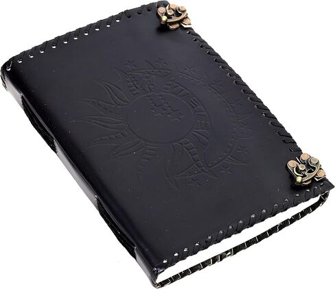 Sun & Moon Emboss journal, 240 Pages journal, Vintage Journal, Sun moon Journal, Leather Sketchbook, Leather Notebook, Leather Journal for Men, Leather Journal for Women (10 x 7 Inch, Black) in Kuwait