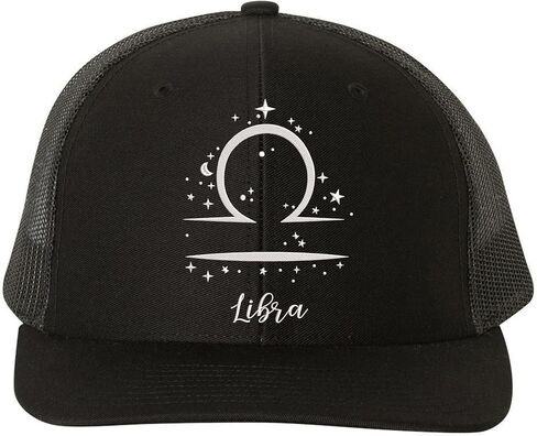 Zodiac Signs Embroidered Trucker Hat | Adjustable Snapback Astrology Horoscope Monthly Symbols Designs Mesh Cap, Black in Saudi Arabia