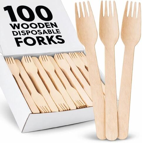 6 Inch Wooden Forks (100 Pcs) Disposable Forks Sturdy Utensils, Guilt Free Convenience (Wood) in Saudi Arabia