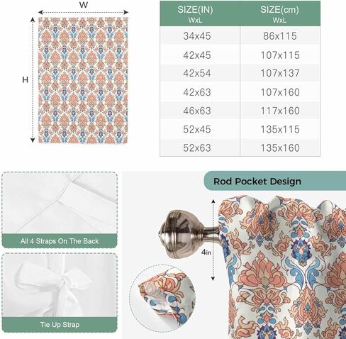 Orange Blue Geometric Tie Up Curtains for Window, Southwest Ethnic Country Thermal Insulated Balloon Shade Adjustable Rod Pocket Curtains Valance Panels for Kitchen Bathroom Café 52'' x 45'' in Saudi Arabia