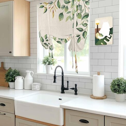 Eucalyptus Tie Up Curtains for Window, Vintage Botanical Plant Country Pastoral Thermal Insulated Balloon Shade Adjustable Rod Pocket Curtains Valance Panels for Kitchen Bathroom Café 52'' x 45'' in Saudi Arabia