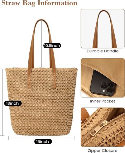 حقائب الشاطئ للنساء ومجموعة قبعات الشمس، حقيبة يد كروشيه مصنوعة يدويًا لقضاء عطلة الصيف، قبعة الشاطئ حماية من الأشعة فوق البنفسجية 50+، مثالية للسفر في الصيف وأيام الشاطئ باللون الأخضر in Kuwait