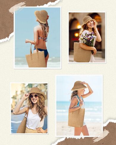 حقائب الشاطئ للنساء ومجموعة قبعات الشمس، حقيبة يد كروشيه مصنوعة يدويًا لقضاء عطلة الصيف، قبعة الشاطئ حماية من الأشعة فوق البنفسجية 50+، مثالية للسفر في الصيف وأيام الشاطئ باللون الأخضر in Kuwait