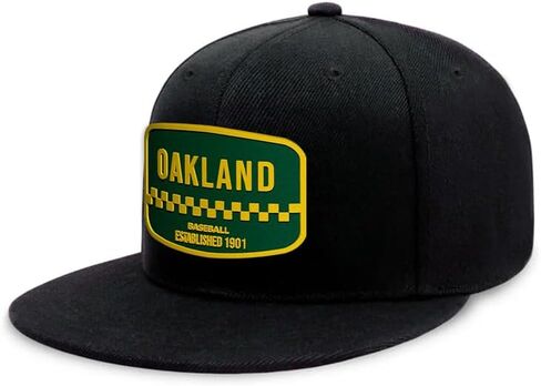 Flatbill Snapback Baseball Cap for Men and Women, Classic Cotton Sports Hat - Oakland - Black in Saudi Arabia
