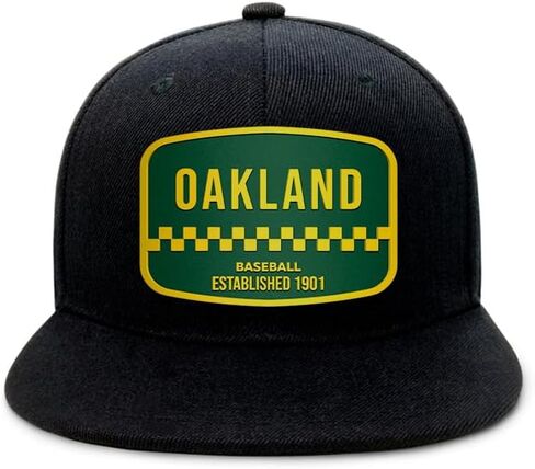 Flatbill Snapback Baseball Cap for Men and Women, Classic Cotton Sports Hat - Oakland - Black in Saudi Arabia
