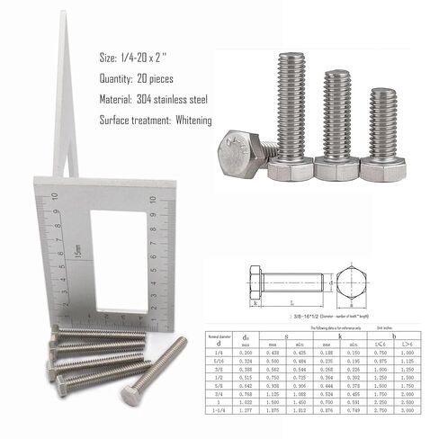25pcs Hex Head Screw Bolts, (1/4-20 x 1-1/2") Hex Head Bolts, (Full Thread), 304 Stainless Steel (Silvery) in Kuwait