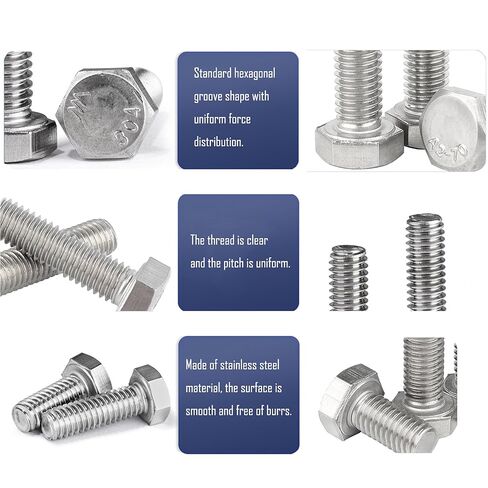 25pcs Hex Head Screw Bolts, (1/4-20 x 1-1/2") Hex Head Bolts, (Full Thread), 304 Stainless Steel (Silvery) in Kuwait