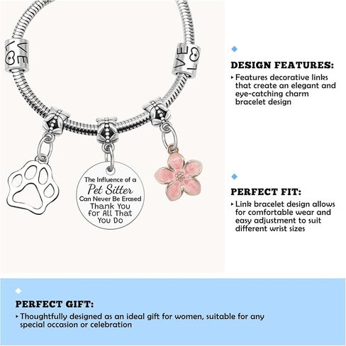 Sazuwu Pet Sitter Gifts for Women Bracelet Pet Sitter Thank You Gifts Dog Lovers Present Charm Bangle Coworker Farewell Christmas Birthday Present for Cat Owner Appreciation Jewelry in Saudi Arabia