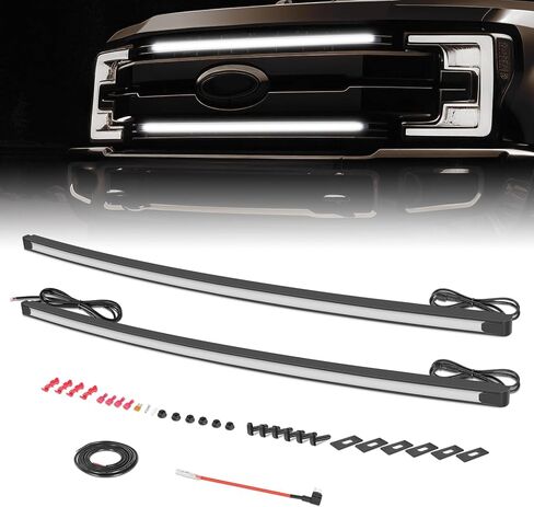 شريط إضاءة LED مزدوج لشبكة Ford F250، Niwaker 2 قطعة 37 بوصة مجموعة مصابيح LED منحنية مع حزام أسلاك 12 فولت أضواء جانبية متوافقة مع 2017-2022 Ford Super Duty F-250 in Kuwait