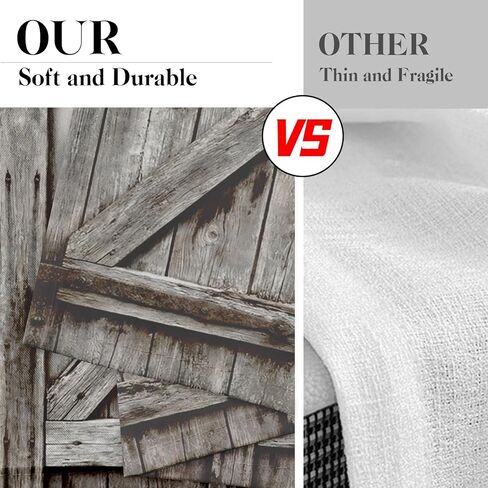 Arttown Wooden Barn Wood Door Kitchen Curtains, Rustic Vintage Plant Short Window Curtains Set of 2, Window Treatment Tier Curtains for Kitchen Over Sink Dining Room Decor (26x36 Inch) in Kuwait