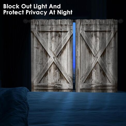 Arttown Wooden Barn Wood Door Kitchen Curtains, Rustic Vintage Plant Short Window Curtains Set of 2, Window Treatment Tier Curtains for Kitchen Over Sink Dining Room Decor (26x36 Inch) in Kuwait