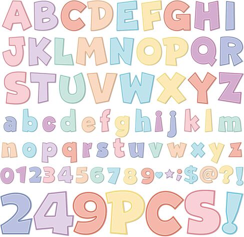 249 Pcs Bulletin Board Letters Set, 4 Inch Colorful Alphabet Numbers & Punctuation Cutouts with Adhesive Dots for Classroom Wall & School Decor (Pastel) in Saudi Arabia
