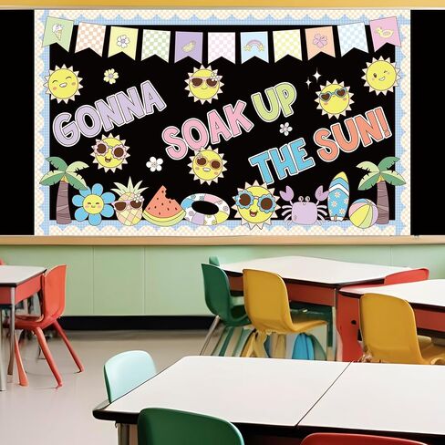 Sun Theme Bulletin Board Set Groovy Summer Classroom Decoration Gonna Soak up The Sun Sunshine Beach Cutouts for Summer School Classroom Back to School Wall Window Blackboard Whiteboard Door Decor in Saudi Arabia