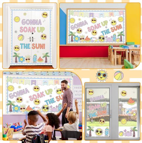 Sun Theme Bulletin Board Set Groovy Summer Classroom Decoration Gonna Soak up The Sun Sunshine Beach Cutouts for Summer School Classroom Back to School Wall Window Blackboard Whiteboard Door Decor in Saudi Arabia