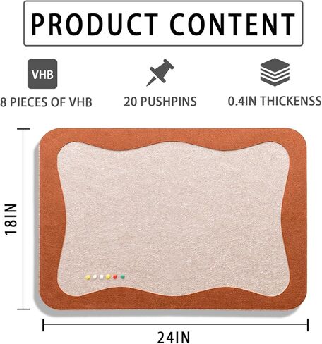 Double-Layer Two-Tone Felt Bulletin Board, 18" x 24" Cork Board for Office with Removable Adhesive Tabs & 20 Pins, Reusable Fabric Pin Board Alternative for Wall,for Home, Classroom in Saudi Arabia