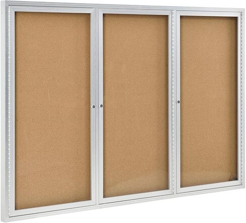 Global Industrial 3 Door Enclosed Bulletin Board, Self-Healing Cork, 2" Thick Lightweight Aluminum Frame, 72" W x 48" H, Shatter Resistant Acrylic Windows in Kuwait