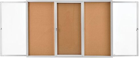Global Industrial 3 Door Enclosed Bulletin Board, Self-Healing Cork, 2" Thick Lightweight Aluminum Frame, 72" W x 48" H, Shatter Resistant Acrylic Windows in Kuwait