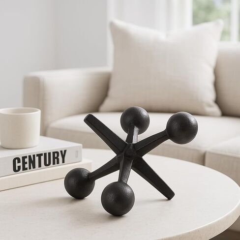 Black Metal Jacks Decorative Object – Abstract Sculpture Modern Home Decor Ornament – Shelf Styling & Coffee Table Decor for Bathroom, Office & Living Room – 7" x 5" in Saudi Arabia
