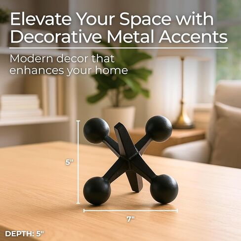 Black Metal Jacks Decorative Object – Abstract Sculpture Modern Home Decor Ornament – Shelf Styling & Coffee Table Decor for Bathroom, Office & Living Room – 7" x 5" in Saudi Arabia
