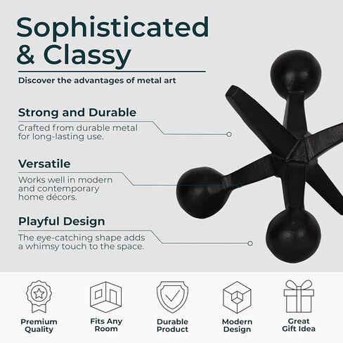 Black Metal Jacks Decorative Object – Abstract Sculpture Modern Home Decor Ornament – Shelf Styling & Coffee Table Decor for Bathroom, Office & Living Room – 7" x 5" in Saudi Arabia