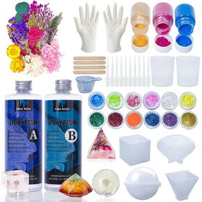 Vida Rosa Epoxy Resin Kits for Beginners with molds,Dried Flower，600ml/ 21.16oz Crystal Coating for Art, Craft, Jewelry Making, River Tables,2 Gloves, 2 Measuring Cup and 2 Wooden Sticks