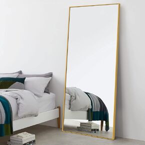 NeuType 71"x24" Large Mirror Full Length Mirror Aluminum Alloy Frame Floor Mirror Wall-Mounted Mirror for Living Room, Bedroom, Hanging or Leaning Against Wall, Golden (No Stand)