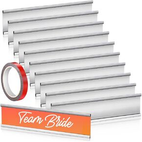 12 Pack Aluminum Name Plate Holder 2" x 8" Wall Mount Office Door Name Plate Holder and Double Sided Tape for Meeting Room, Office, Business, Reminding Area, Desk Name Plate Holder