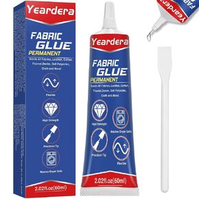Fabric Glue, Permanent, Clear, Washable Adhesive for Clothing, Patches, Leather, Cotton, Denim, Polyester, Flannel, and All Fabrics