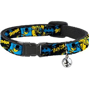 Buckle Down Batman Pose & Collage, Breakaway Cat Collar with Bell, Plastic Clip, Easy Adjustable, 8.5 to 12"-0.5" Wide