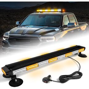 34inch 166 LED Emergency Rooftop Strobe Lights Bar Flashing Safety Traffic Advisor Warning Hazard Snow Plow Light W/Magnet Base for Work Trucks Vehicles Construction Tow Pickup Amber White