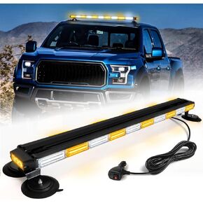 42" Roof Top Strobe Light Bar Amber White Emergency Traffic Advisor Lights, Double Side Warning Safety Flashing w/Magnetic Mount for Construction Vehicles Plow Trucks Pickup, Amber/White