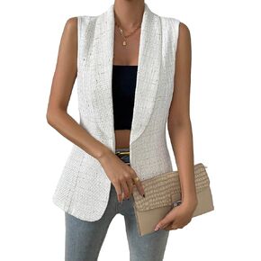 GORGLITTER Women's Shawl Collar Open Front Vest Blazer Sleeveless Work Office Blazer Outerwear