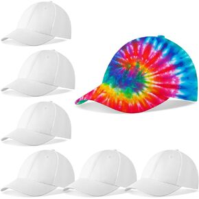 6 Pcs Cotton White Baseball Cap for Tie Dying Tie Dye Kit Items Things for Tie Dye Unisex Adjustable Plain Baseball Cap for Large Groups Kids Tie Dye Party