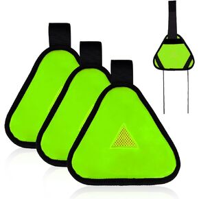 3pcs Reflective Triangle Sign, Bright Reflective Yield Symbol with Magic Adhesive Strap & Cord High Visibility Safety Triangle for Bike Backpack Different Scenes Multiple Fixing Methods(Green)