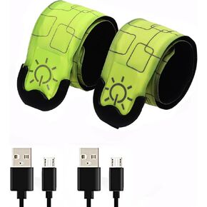 Vantone LED Safety Wristband Lights-2 Pack Rechargeable High Visibility Luminous Band Night Running Light Glow Bracelets Reflective Gear Set for Night Cycling Walking Jogging Fishing Camping
