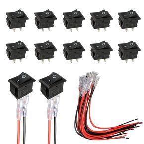 Mini Rocker Switch T85 KCD1-101 2 Pin SPST Toggle Switch with Wiring Black (10 pcs)