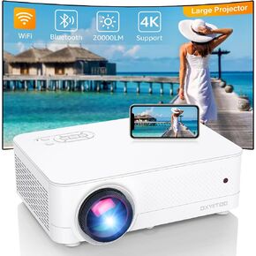 جهاز عرض واي فاي بلوتوث أصلي 1080 بكسل، شاشة 20000LM 450 بوصة تدعم جهاز عرض أفلام 4K، سطوع عالي للمسرح المنزلي والأعمال، متوافق مع iOS/Android/TV Stick/PS4/HDMI/USB/PPT/EXCEL in Kuwait