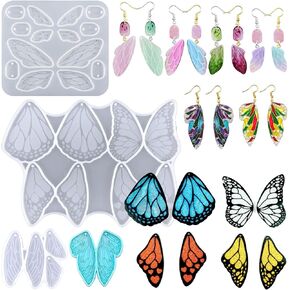Szcelling 4Pcs Butterfly Wings Silicone Earring Molds Fairy Wings Epoxy Resin Casting Mold Jewelry Pendant DIY Crystal Dragonfly Insect Wing Feather Drop Charms Craft Making Studs Necklace Keychain