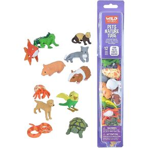 WILD REPUBLIC Pets Figurines Tube, Turtle, Guinea Pig, Snake, Hamster, Hermit Crab, Yellow Lab, Ferret, Iguana, Rabbit, Parakeet, Gold Fish, Grey Cat (20821)