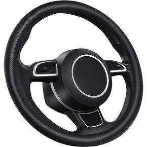 Car Steering Wheel Covers Universal 15 inch - Nappa Leather, Breathable, Safety，Anti Slip & Odor Free (Black with Hole)