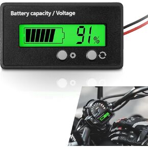 1 قطعة مؤشر طاقة جهد السيارة، 2.41 بوصة × 1.31 بوصة DC10-100V LCD شاشة رقمية عالية السطوع مع زر تعديل، مقياس مراقبة مقاوم للماء مع منبه، عالمي للسيارة (أبيض وأسود)
