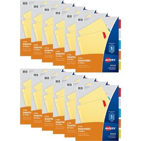 Avery Insertable Dividers for 3 Ring Binders, 5-Tab Sets, Multicolor Divider Tabs, Great for Organizing Projects, Reports, Finances, and More (12-Pack of 81000)