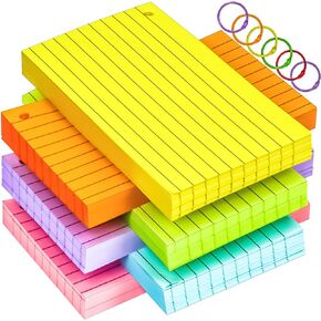 MotBach 180 PCS Index Cards Flash Cards with Binder Rings,4" x 6", Colored Ruled Memo Notecards Study Cards Scratch Pad Lined Studying Record To Do List for Home School Office Supplies