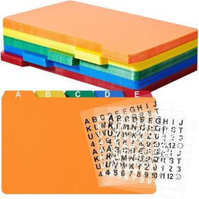 Lewtemi 100 Pcs Index Card Dividers Set Alphabet Sticker Plastic Index Card Dividers Self Adhesive Number Stickers with Tabs for Office Business Classroom(4 x 6 Inch,Colorful)