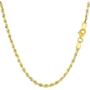 10K SOLID Yellow Gold 2.50mm Shiny Diamond-Cut Solid Rope Chain Necklace for Pendants and Charms and Bracelet with Lobster-Claw Clasp Mens and women’s Rope Chains (7, 8. 9, 16", 18", 20",22" 24" 30")