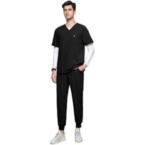 Uniforms World Energize Scrubs Set for Men — Classic V-Neck Stretch Top & Jogger Pants Yoga Waistband