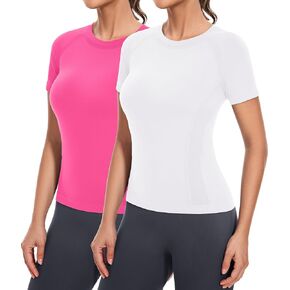 MathCat Workout Tops for Women Short Sleeve,Seamless Workout Shirts for Women, Yoga Athletic Shirts Gym Running Shirts