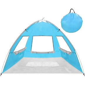 2 Person Pop Up Beach Tent, Anti-UV Beach Shelter, Easy Step Up, 3 Mesh Windows and 6 Sandy Bags, Keep Your Beach Trip Cool(Light Blue) in Kuwait