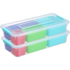novelinks 10 QT Clear Plastic Dividing Storage Box with 11 Compartments Removable Storage Bin with Lid - Plastic Craft Storage Organizer Storage Compartment Container (2 Pack-10 QT)