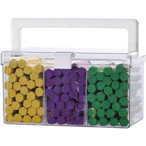 BangQiao Clear Small Plastic Storage Box with Handle, Hinged Lid and 3 Adjustable Compartments, Portable Organizer Case for Sewing, Stationery, Chalk, Art&Craft Supplies, Makeup, First Aid Kit in Kuwait